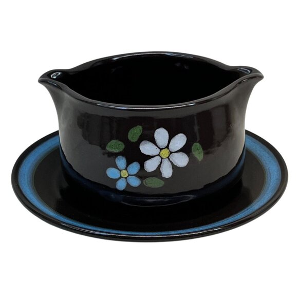 Metlox Vernonware Vernon Ware Pacific Blue Daisy Gravy Boat Attached Underplate - Picture 3 of 10